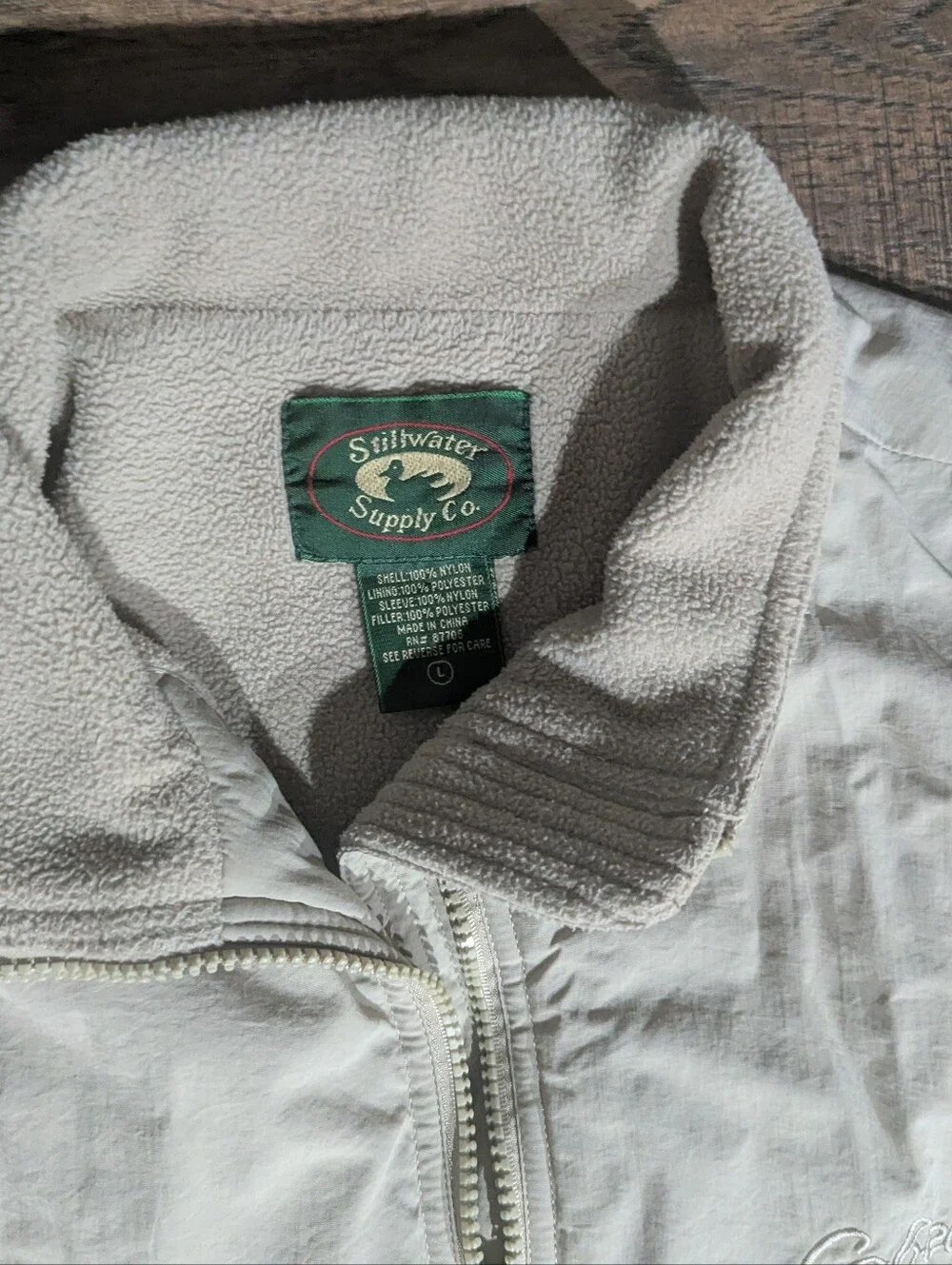 Cabela's Stillwater Supply Co Women's Khaki Nylon Zip Jacket Fleece Lining Sz L